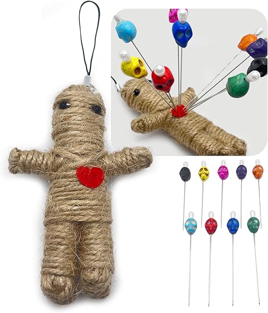 The Voodoo Doll Set Includes Horror Doll, 9 Skull Pins, Ghost-Themed Soft Revenge Dammit Creepy Pin Holder with Resin and Metal Straight Pins for Stress Relief