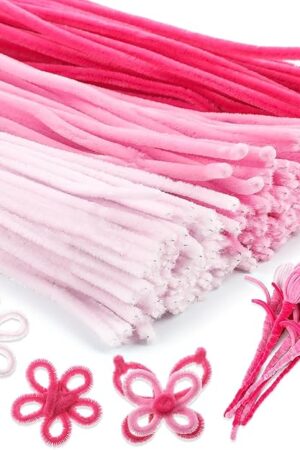 The RoundFunny 150 Pcs 39 Inches Extra Long Pipe Cleaners Crafts, 6mm Pink Pipe Cleaners Bulk for DIY Art Projects Flower School Classroom Creative Supplies Wrapping Party Decorations