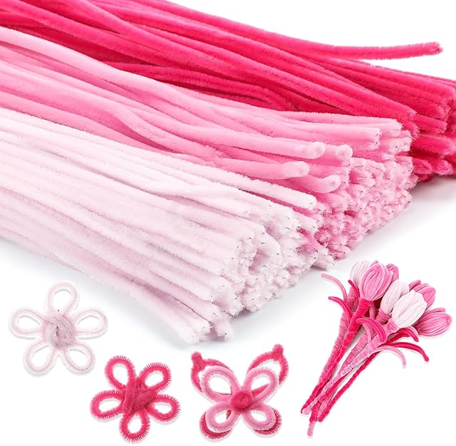 The RoundFunny 150 Pcs 39 Inches Extra Long Pipe Cleaners Crafts, 6mm Pink Pipe Cleaners Bulk for DIY Art Projects Flower School Classroom Creative Supplies Wrapping Party Decorations
