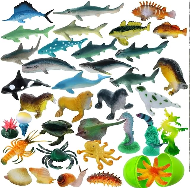 The GiftExpress Ocean Sea Creatures/Animals Toy Figures, 36 Pcs Mini Assorted Under The Sea Life Realistic Figures, Educational Toy, Easter Egg Filler, Cupcake Topper, Aquarium Decorations