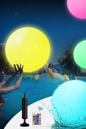 The Pool Toys, 5 Packs Light Up Beach Balls, 16" LED Glow in The Dark Beach Balls with 16 Colors Lights and 5 Light Modes,with Remote Control for Adults Outdoor Pool Party Games