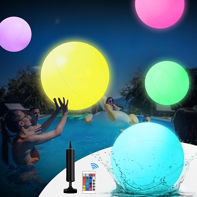 The Pool Toys, 5 Packs Light Up Beach Balls, 16" LED Glow in The Dark Beach Balls with 16 Colors Lights and 5 Light Modes,with Remote Control for Adults Outdoor Pool Party Games
