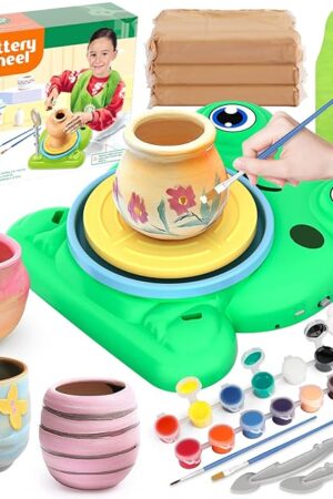 The Pottery Wheel for Kids - Complete Pottery Painting Kit Arts and Crafts for Kids Ages 8-12 with 3 Pack Air Dry Clay Art Supplies Toys for Girls Boy Birthday Gift for 6 7 8 9 10 11 12+