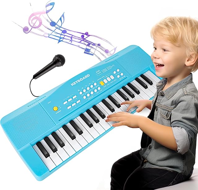 The Toy Piano Keyboard for Kids Upgrade Electric Pianos Toys for 3 4 5 6 7 8 Year Old Girls Boys Beginners Keyboards with Microphone Toy for 3+ Year Old Kid Gifts (Blue)