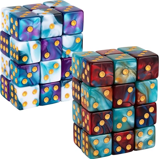 The 48 PCS 12mm Marble Polyhedral D6 Dice Square Corner 6 Sided Dice MTG Dice Set for Board Game RPG DND Yahtzee or Math Learning