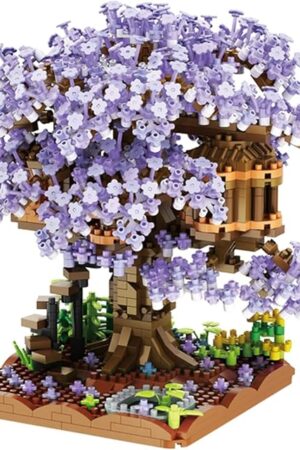 The Purple Cherry Blossom Bonsai Tree Building Blocks Set,（1443 Pieces） Flower Treehouse Model Mini Building Block Toys,Tree House Model Toys Gifts for Kid and Adult