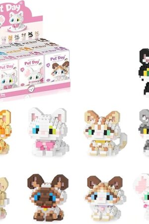 The QISHOUTING Party Favors 9 Packs Mini Cats Building Blocks, 9 Styles Small Cute Cat Building Set,Miniature Cat Figurine Toys for Adults Women,Birthday Stocking Stuffers