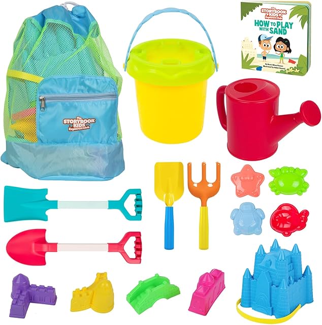 The Beach Toys for Kids and Toddlers Ages 3-10 – Durable Sandbox Toy Set, Stronger Mesh Bag, Variety of Sand Toys– Unique Castle Molds, Buckets, Shovels, Better Watering Can