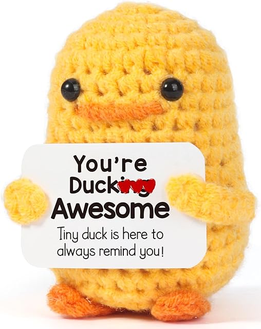 The MBL Inspirational Positive Crochet Duck - Back to School Students Funny Crochet Duck Pickle Potato Emotional Cheer Support Birthday Christmas Stocking Stuffer for Colleges Her Him Men Friends Coworker