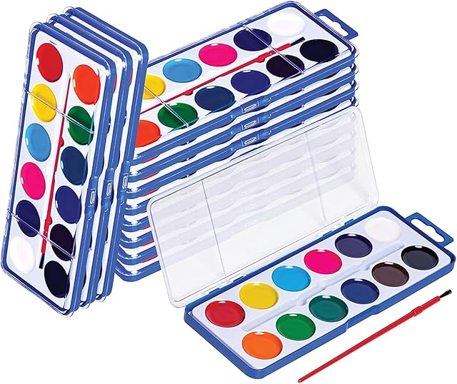 The Pack of 24 Watercolor Paint – 12 Washable Paint Palettes (2oz/each) – Water Color Paint Sets for Kids – Ideal for Art Projects, School, Classrooms, and Home – Vibrant Colors and Easy Clean-Up - Sextoyzone