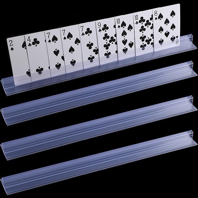 The Meonum 4 Pcs 15 Inches Clear Plastic Playing Card Holder Plastic Card Holders for Playing Cards Clear Playing Card Rack Playing Card Holder Tray for Seniors Card Game Organizer Accessories