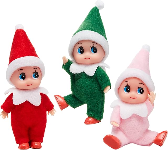 The JOYIN Christmas 3PCS Tiny Elf Doll Christmas with 1 red,1 Green and 1 Pink elf Doll,Holiday Decoration Accessories Tiny Gift for Girls Boys Kids Adults