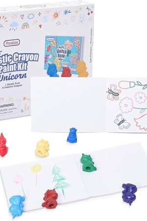 The PREXTEX Unicorn Crayons and Kids Sketch Book Set - Magical Unicorn Colors, Creative Sketching Activities for Kids, Includes 1 Sketch Book and Box of Crayons, Ideal for Travel and Play, Ages 3+