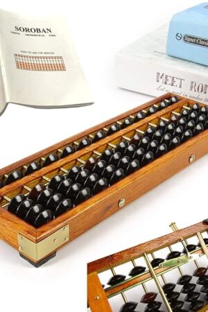 The PortPlugs Vintage Style Wooden Abacus Soroban 13 Column(10.7 in) Math Professional Abacus for Adults Kids with Guide Handbook and Reset Button, Anti-Skid Rubber Feet