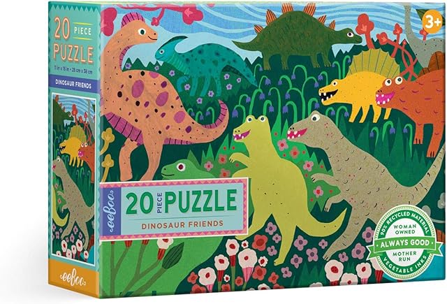 The eeBoo: Dinosaur Friends 20 Piece Big Puzzle, Perfect Project for Little Hands, Aids in The Development of Pattern, Shape and Color Recognition, for Ages 3 and up