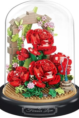 The Red Rose Flower Home Bouquets Building Toy with Dust Cover - Creative Housewarming, Ideal Creative Toy Gift for Moms and Women
