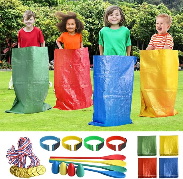 The 20PCS Outdoor Games Potato Sack Race Bag, 3-Legged Race Bands, with Egg and Spoon Race Lawn Games for Outside Backyard Field Day Birthday Party Games for Kids and Adults.