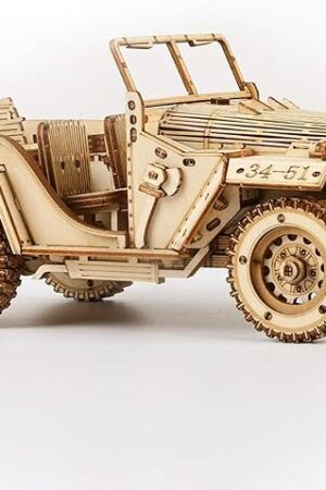 The ROKR 3D Wooden Puzzle for Adults Mechanical Car Model-DIY Building Vehicle Kits-Brain Teaser Toys-Gift for Men Women on Birthday/Christmas Day (Army Field Car)
