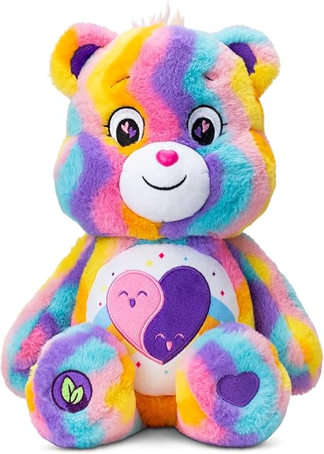 The Care Bears 14" Friends Forever Bear Plushie - Tie-Dye Multicolored Made from Recycled Materials! Soft and Huggable! – Good for Girls and Boys, Employees, Collectors, Ages 4+