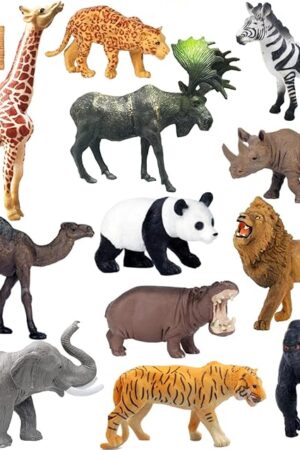 The RUSON 12 Pcs Realistic Jungle Animal Figurines, Safari Animals Figures Toys Cake Topper Plastic African Wild Zoo Animals Playset Party Supplies for Kids Toddlers