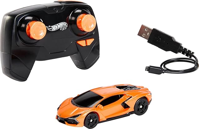 The Hot Wheels RC Toy Car, Remote-Control Lamborghini Revuelto in 1:64 Scale, Recharge with USB Cable, Races & Stunts On- and Off-Track with Turbo Boost