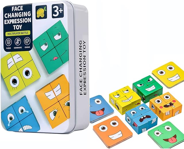 The Wooden Face-Changing Cube Game Expressions Matching Block Puzzles Building Game Logical Educational Training Toys Birthday Gift Education Montessori Toys