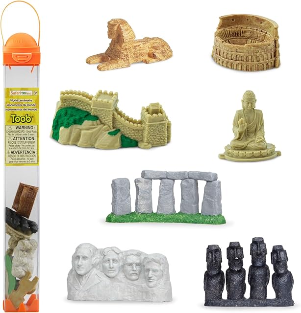 The Safari Ltd. World Landmarks TOOB - 7 Figurines: Mount Rushmore, Great Wall, Easter Island heads, Colosseum, Sphinx, Stonehenge - Educational Toy Figures For Boys, Girls & Kids Ages 3+