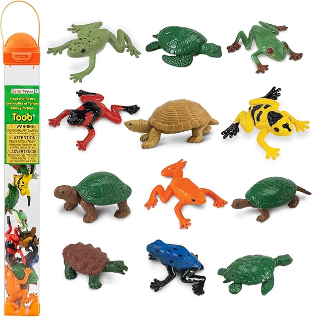 The Safari Ltd. Frogs & Turtles TOOB - 12 Mini Frog and Turtle Figurines - Educational Toy Set for Boys, Girls,and Kids Ages 3+