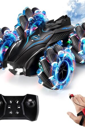 The RC Gesture Sensing Stunt Car,2.4GHz 4WD Remote Control Car with Cool Light,Double Sided Rotating Off Road Vehicle 360° Flips Cars for 6-12 Year Old Boys Girls Birthday Presents(Blue)