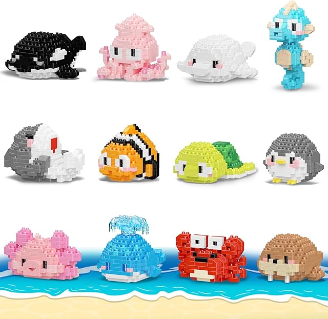 The Micro Building Blocks Sets, 12 in 1 Cute Aniamls Series for Kids Birthday Party Favors, Mini Building Blocks, Micro Building Kit Toys, Building Blocks for Adults & Kids