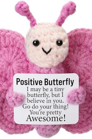 The Positive Crochet Butterfly Gift for Women, Mini Handmade Emotional Support Plush for Friends, Coworkers, Boss, Girls, Teachers on Birthday Christmas Valentines, Mother's Day, Easter