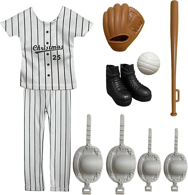 The Sport Christmas Elf Accessories - Elf Doll Clothes Included: Jerseys, Pants, Shoes, Baseball Bat, Gloves, Protective Gear