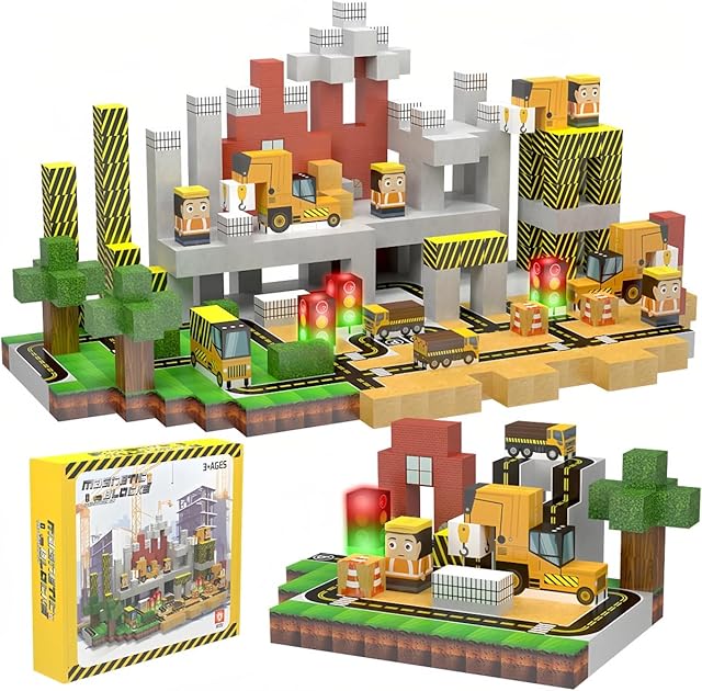 The 138 Pcs Magnetic Building Blocks Set for Kids 3+, Light-Up Magnet Cubes, STEM Construction Toys for Boys & Girls, 3D Sensory Gift for Birthdays & Holidays (Engineering)