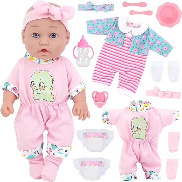 The UNICORN ELEMENT 12 Inch Baby Doll and Clothes and Accessories,inches 12 inch New Born Vinyl Baby Dolls, 2 Sets of Doll Clothes, Diapers, Feeding Bottle, Pacifier, Toddlers 3+ Years