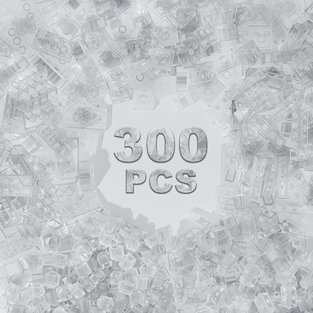 The 300 Pcs Classic Building Bricks, Fully Transparent Bulk Bricks,Compatible with Major Brands Parts and Pieces, Creative Building Block Toys for Boys Girls Ages 6 7 8 9 10 Year Old