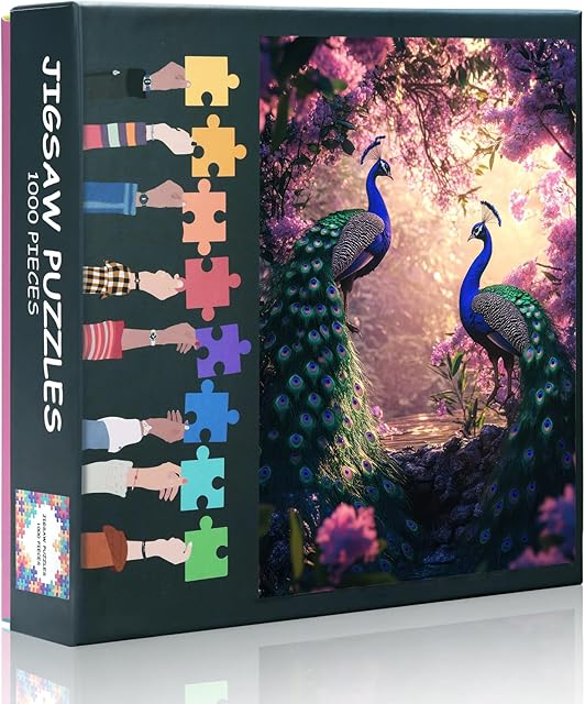 The 1000 Piece Jigsaw Puzzle for Adults - Majestic Peacocks in Blooming Garden with Vibrant Floral Art, Premium 27.5x19.7 in Puzzle Board, Exotic Bird & Flower 1000-Piece Puzzle for Adults