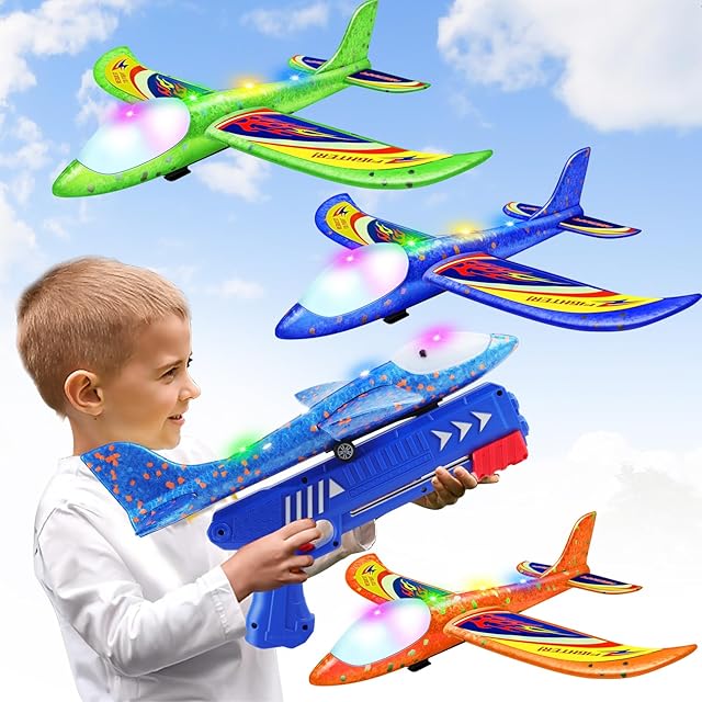 The 3 Pack Foam Airplane Launcher Toys, 2 Flight Mode Glider Plane,Kids Flying Toy,3 4 5 6 7 8 9 10 11 12 Year Old Boys Girls Gifts,Outdoor Sport Party Favor