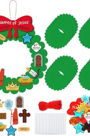 The Qilery 24 Set Religious Christmas Crafts for Kids 10.63 Inch Names of Jesus Wreath Kit DIY Christmas Nativity Wreath Crafts for Art Holiday Classroom Home Activities