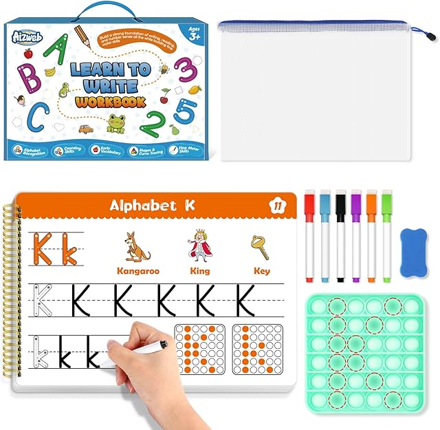 The Aizweb Handwriting Practice for Kids,Learn to Write,Pre k Toddler Preschool Kindergarten Learning Activities,Number Shape Letter Tracing Writing Workbook,ABC Alphabet Autism Montessori Toys