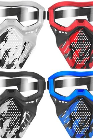 The POKONBOY 4 Pack Tactical Mask for Kids, Safety Goggles Compatible with Nerf Rival, Apollo, Zeus, Khaos, Atlas, & Artemis Blasters Age 8+ Years Old