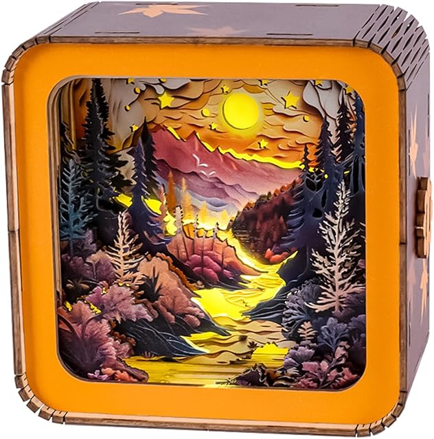 The 3D Puzzle Nightlight-DIY LED Light Wooden Puzzle-Art Lamp and Craft Kits for Kids and Adults-Birthday Gifts Toys-Home Desk Decor Family Game (Autumn Forest)