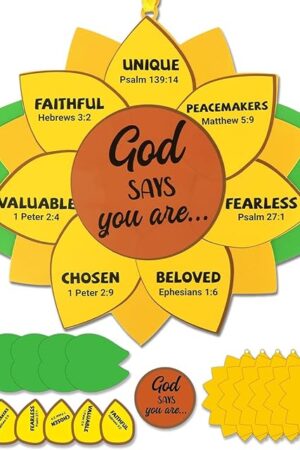 The Qyeahkj 24 Set God Says You are Sunflower Craft Kit for Kids Sunday School VBS 2025 Christian Crafts Sunflowers Cardboard with Religious Sticker Bible DIY Gift for Home Decor Classroom Church Activity