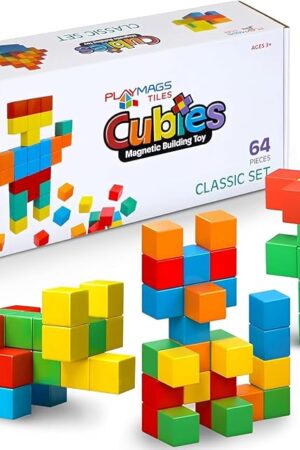 The Playmags Magnetic Blocks Building Toy, 64pc Magnet Cubes STEM Toys for Toddler & Kids, Preschool, Educational Sensory Construction Block Toy for Boys & Girls