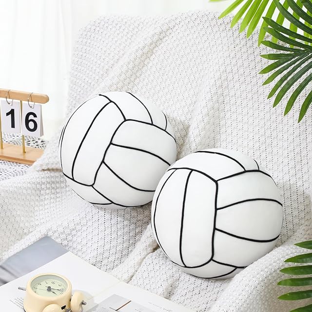 The Gerrii 2 Pcs 3D Volleyball Pillow Soft Stuffed Sports Pillows Cute Fluffy Volleyball Plush Sport Theme Cushion Stuffed Pillow Easter Spring Gift for Bedroom Nursery Room Decoration