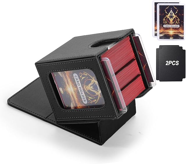 The MTG Deck Box, Double Display Window MTG, Commander Deck Box Fits 120+ Single Sleeved Cards, PU Leather Magnetic Closure Card Box with 2 Dividers&2 Toploaders for TCG, CCG, Black