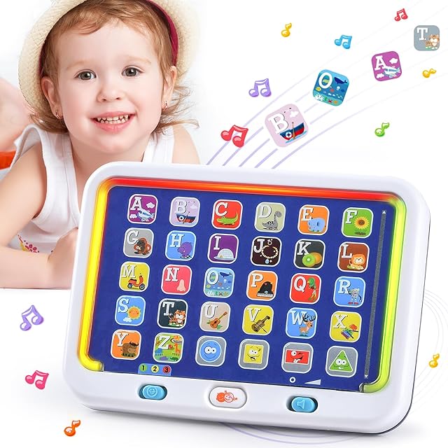 The PLAY Spanish & English Learning Tablet for Toddlers 1-3, Kids Bilingual Interactive Alphabet ABC Letters, Words, Color Learning Toys Tablets, Educational Toy for 2+ Year Old Kids Babies 18 Month+