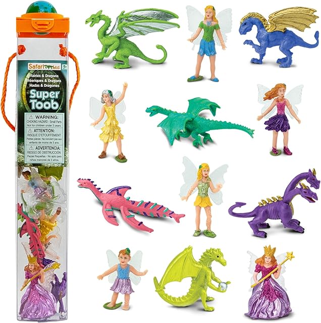 The Safari Ltd. Fairies and Dragons Super Toob Figurines - Detailed Miniature Plastic Figures - Fantasy Toy Set for Boys, Girls & Kids Ages 3+