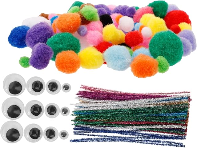 The TOPPERFUN 1set Craft Cleaners DIY Twisted Rods Pom Poms and Moving Eyes for Boys and Girls Jumbo Pipe Cleaners and Activity Eyes for Fun Creative Projects