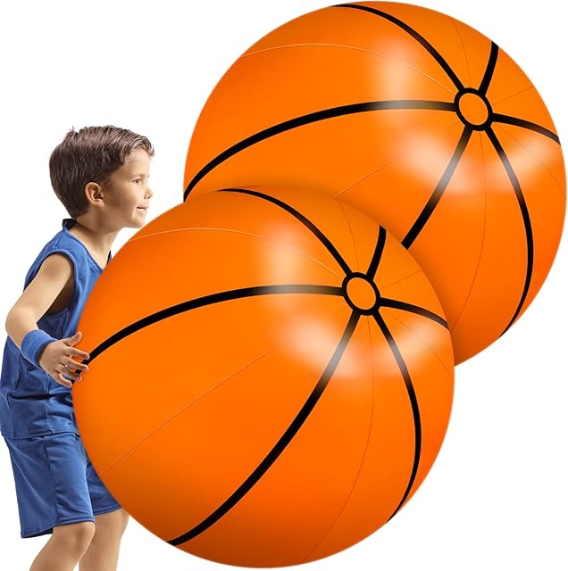 The Meooeck 2 Pcs 27 Inch Inflatable Balls Large Inflatable Basketball Giant Beach Balls for Pool Summer Outdoor Activity Games Birthday Party Decorations