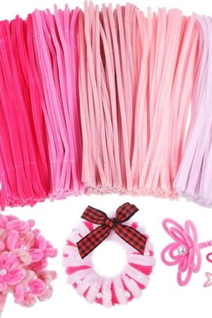 The Pink Pipe Cleaners Craft, Pink Pipe Cleaners Craft Bulk Supplies 500Pcs Chenille Stems or Pipecleaners for Boys and Girls for Giftware Wrapping and Party Decorations